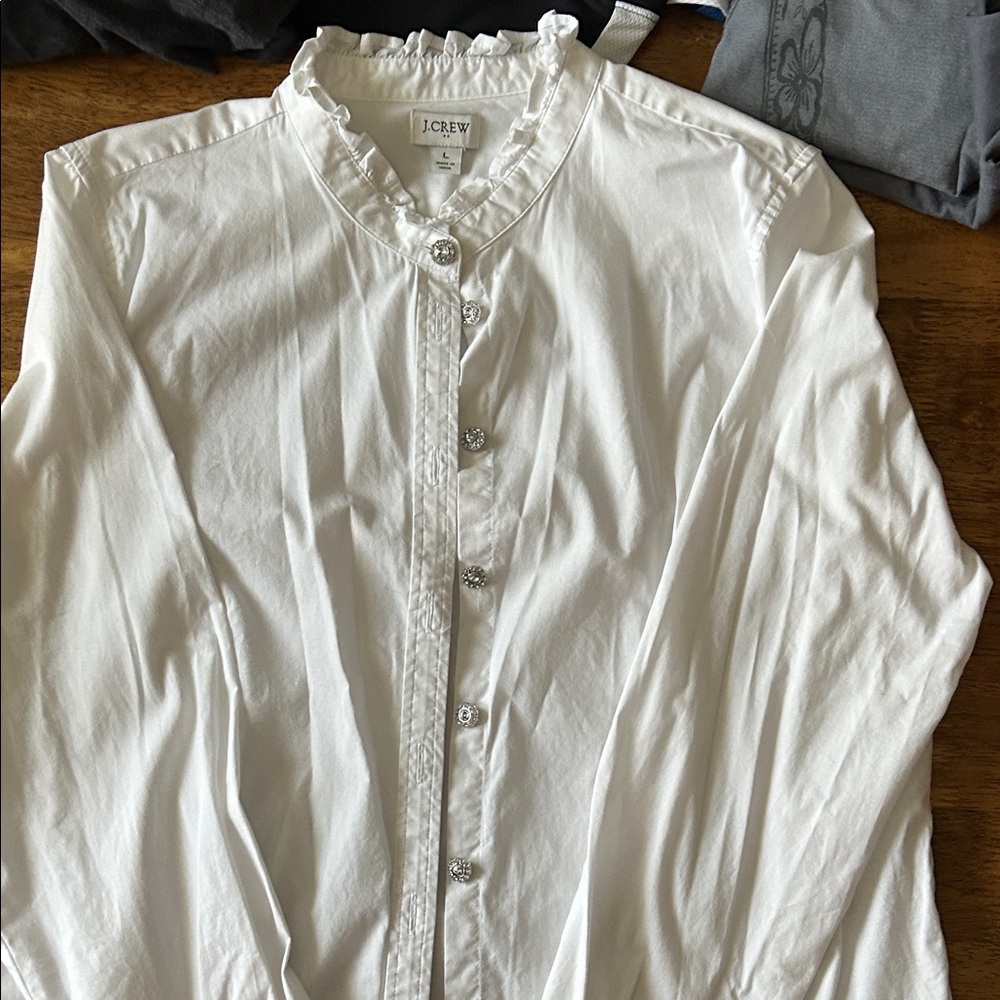 J. Crew Ivory Button-Up Shirt with Ruffles